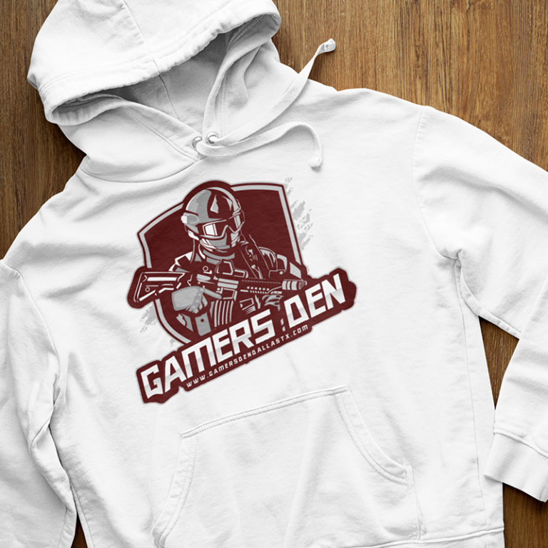 White hoodie with gamers logo