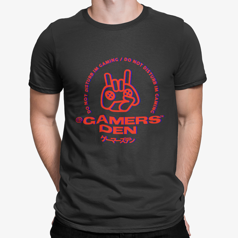 Black t-shirt with red gamers logo
